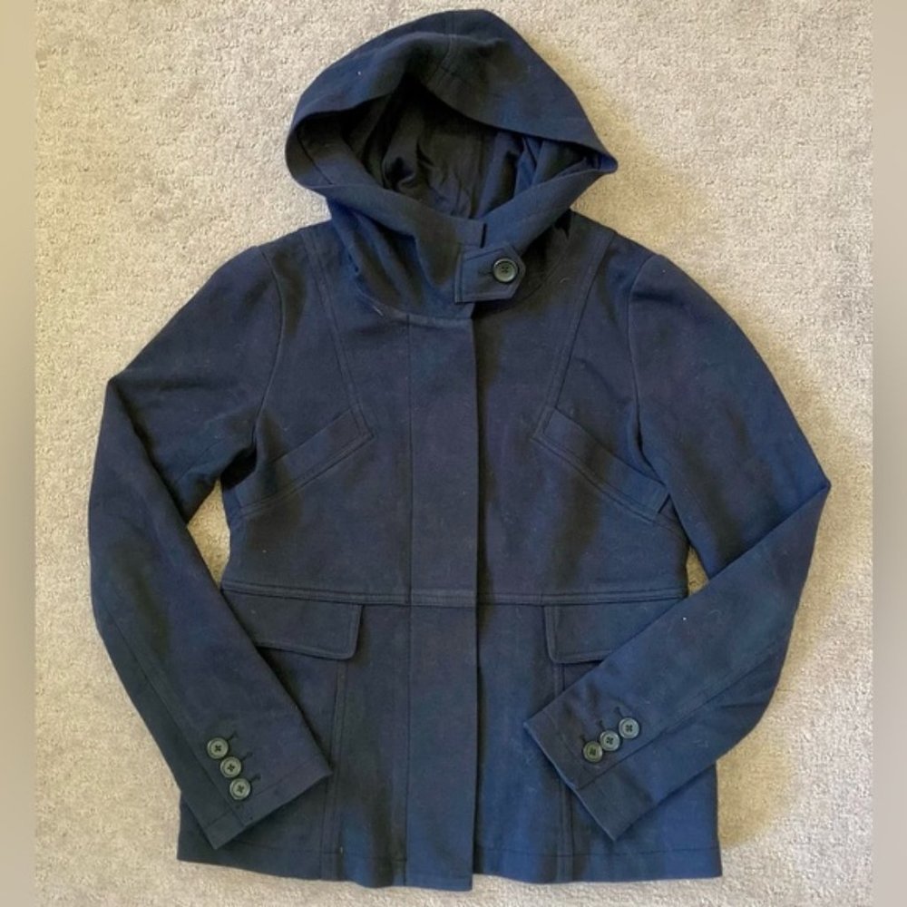 THEORY navy Emilen cotton hoodie jacket, size Small